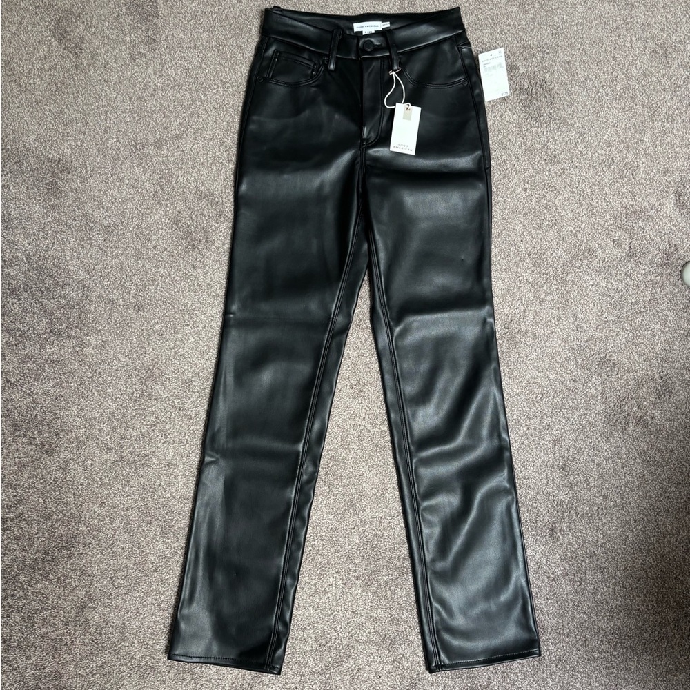 Good American Jet Black Faux Leather Pants